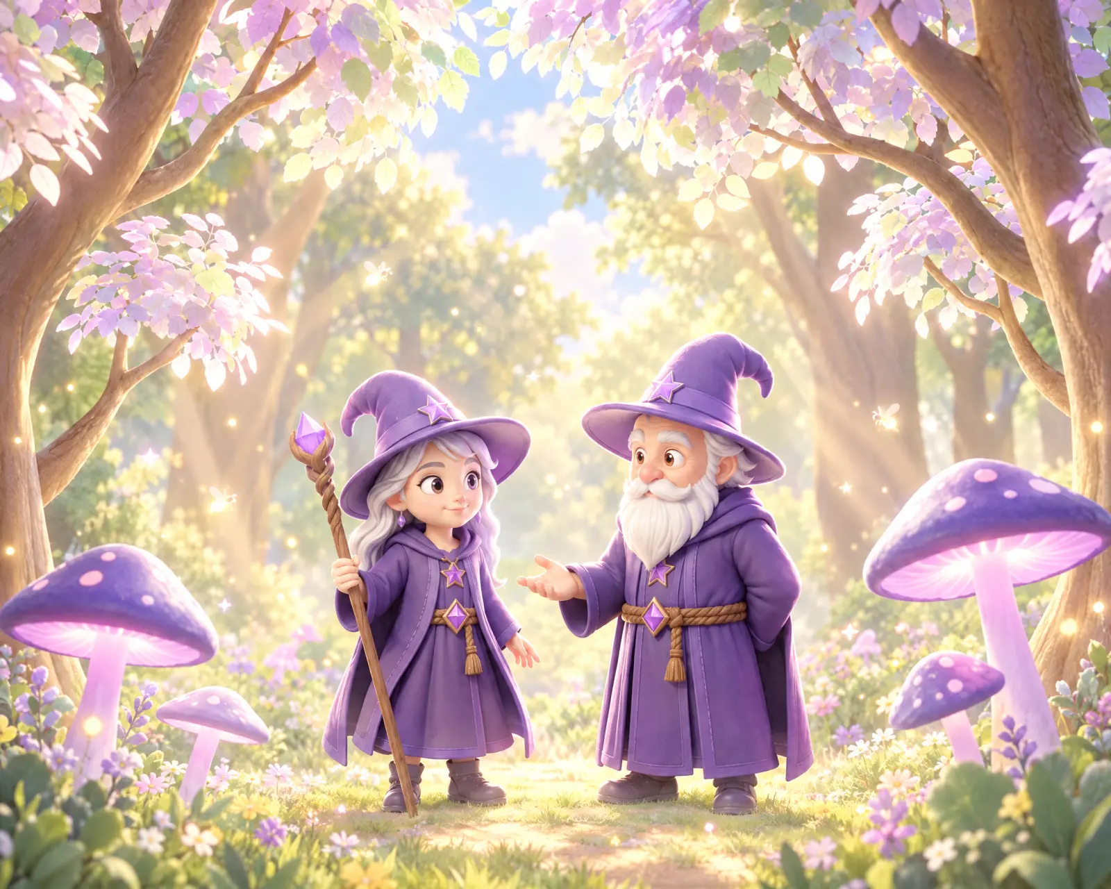 Flurra's wizard coaches in a sunny magical forest